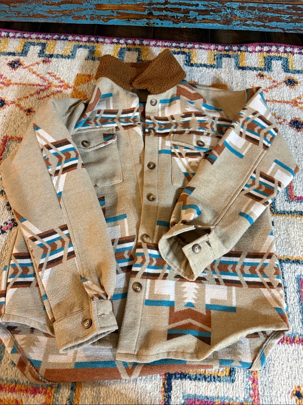 Women’s Tan Aztec Sherpa-Collar Jacket